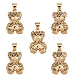 5Pcs Brass Micro Pave clear Cubic Zirconia Pendants, Nickel free, Bear, Real 16K Gold Plated, 20x13x6mm, Hole: 3x5mm(ZIRC-SZ0002-58)