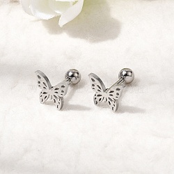 304 Stainless Steel Nose Bone Rings, Nose Studs Nose Piercing Jewelry, with 201 Stainless Steel Beads, Non-Tarnish, Butterfly, 8x9.5mm, Pin: 7x1mm(STAS-B126-14P-01)