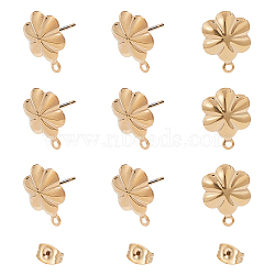 304 Stainless Steel Stud Earring Findings, with Ear Nuts/Earring Backs and Loop, Long-Lasting Plated, Flower, Golden, 13.5x10mm, Hole: 1mm, Pin: 0.8mm, 10pcs/box(STAS-UN0015-59)