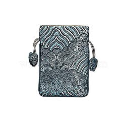 Chinese Style Cloth Landscape Print Bags, Drawstring Pouches for Jewelry Storage, Rectangle, Dark Slate Gray, 15x10cm(PW-WG48942-11)