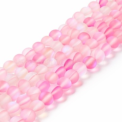 Synthetic Moonstone Beads Strands, Frosted, Round, Pink, 8mm, Hole: 1mm, about 43~47pcs/strand, 14.37''~15.08''(36.5~38.3cm)(G-E573-01B-26)