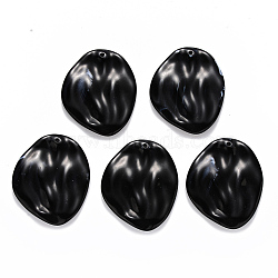 Acrylic Pendants, Imitation Gemstone Style, Petaline, Black, 41.5x33.5x5mm, Hole: 1.8mm, about 145pcs/500g(OACR-R075-07E)
