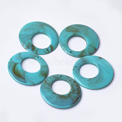 Acrylic Pendants, Imitation Gemstone Style, Flat Round, Dark Turquoise, 47x5mm, Hole: 2mm, about 100pcs/500g(OACR-T007-05J)