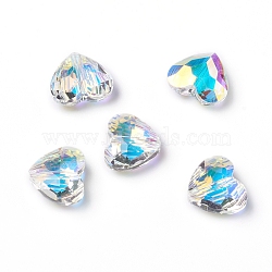 Electroplate Glass Beads, Faceted, Heart, Crystal AB, 10.3x12x5.3mm, Hole: 1.2mm(X-RGLA-L024-L02-001AB)