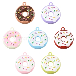 7Pcs 7 Colors Spray Painted Alloy and Enamel Big Pendants, Donut, Cadmium Free & Nickel Free & Lead Free, Mixed Color, 57x49.5x6mm, Hole: 5mm, 1pc/color(ENAM-YW0008-21)