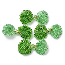 Copper Wire Wrapped Glass Beaded Bowknot Cabochons, Green, 24x41x5.5mm(FIND-G058-04E)