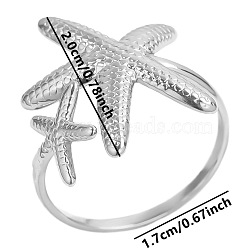 Non-Tarnish 304 Stainless Steel Starfish Open Cuff Ring, Stainless Steel Color, Inner Diameter: 17mm(ZZ4725-1)