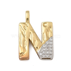 Brass Micro Pave Cubic Zirconia Pendants, Letter Charms, Real 18K Gold Plated, Letter N, 27x18mm, Hole: 5x2.5mm(KK-B126-02G-N)