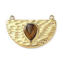 PVD Vacuum Plating 316 Stainless Steel Pendants, with Natural Tiger Eye, Half Round, Real 18K Gold Plated, 12.5x18x4mm, Hole: 1.2mm(STAS-C090-02G-10)