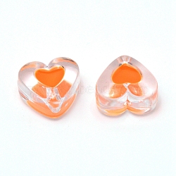 Transparent Clear Enamel Acrylic Beads, Heart, Orange, 15x17x11mm, Hole: 2mm(ACRC-CJC0001-01D)