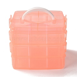 Rectangle Portable PP Plastic Detachable Storage Box, with Three Layers and Handle, 18 Compartment Organizer Boxes, Light Salmon, 15x16.5x13.5cm(CON-D007-02B)