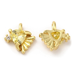 Brass Micro Pave Yellow Cubic Zirconia Pendants, Lead Free & Cadmium Free, Fish, Real 18K Gold Plated, 9x8x4mm, Hole: 2x1mm(KK-M246-22G)