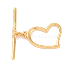 Rack Plating Eco-Friendly Brass Toggle Clasps, Long-Lasting Plated, Heart, Real 18K Gold Plated, 25mm, 20.5x14x1.5mm, Hole: 1.8mm, Bar: 5x29.5x4.5mm, Hole: 1.5mm(KK-S403-15G)