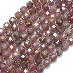 Natural Strawberry Quartz Beads Strands, with Seed Beads, Faceted Table Cut Cube, 8x8x8mm, Hole: 0.6mm, about 38pcs/strand, 15.35''(39cm)(G-K389-A69-01)