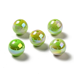 UV Plating Opaque Rainbow Iridescent Acrylic Beads, Round, Lime Green, 16.5~17.5x17~18mm, Hole: 2.7mm(MACR-D063-01B-01)