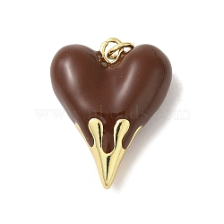 Rack Plating Brass Pendants, with Enamel, Long-Lasting, Lead Free & Cadmium Free, Real 18K Gold Plated, Heart Charm, Coconut Brown, 24.5x19.5x8.5mm, Hole: 3mm(KK-S366-06G-04)