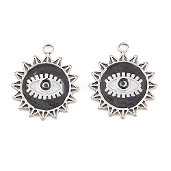 304 Stainless Steel Enamel Pendants, Sun with Evil Eye Charm, Real 18K Gold Plated, Ion Plating(IP), Long-Lasting Plated, Black, 21x18x1.5mm, Hole: 2mm(STAS-K293-38P-02)
