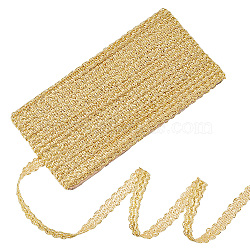 Metallic Polyester Braided Lace Trim Ribbons, DIY Crafts, for Curtain, Clothing, Sofa Decoration, Wave Pattern, Gold, 5/8 inch(15mm), about 12.03 Yards(11m)/Card(OCOR-WH0060-76C)