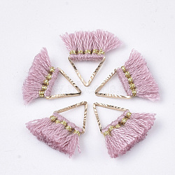 Polycotton(Polyester Cotton) Tassel Charms Decorations, Mini Tassel, with Brass Findings, Triangle, Golden, Flamingo, 14~15x12~15x2mm, Hole: 7x6mm(FIND-S302-10B)