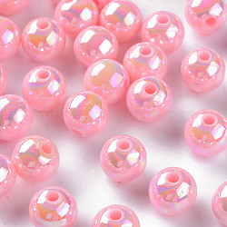 Opaque Acrylic Beads, AB Color Plated, Round, Pearl Pink, 10x9mm, Hole: 2mm(X-MACR-S370-D10mm-A01)