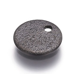 304 Stainless Steel Textured Pendants, Flat Round, Electrophoresis Black, 8x1mm, Hole: 1.2mm(STAS-I098-01-8mm-B)
