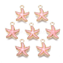 Alloy Enamel Pendants, Starfish, Light Gold, Pink, 18x15x3mm, Hole: 2.5mm(X-ENAM-S121-023)