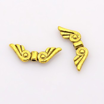 Tibetan Style Alloy Beads, Angel Wings, Lead Free & Cadmium Free, Antique Golden, 21x7.5mm