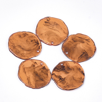 Resin Pendants, Imitation Gemstone, Flat Round, Sandy Brown, 40x38~39x2.5mm, Hole: 3mm