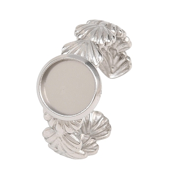 Shell Shape 304 Stainless Steel Cuff Ring Components, Round Pad Ring Setting, Stainless Steel Color, 6.5~10mm, US Size 8 1/2(18.5mm), Tray Size: 8mm