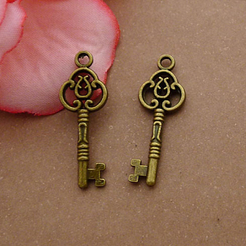 Tibetan Style Alloy Pendants, Skeleton Key, Antique Bronze, 29x10mm