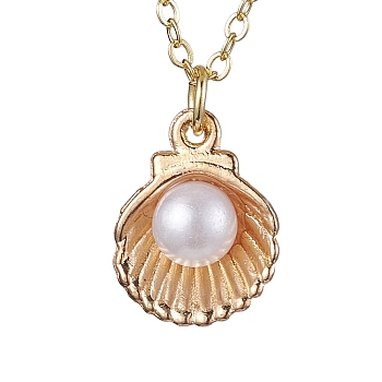 Alloy Enamel Shell Pendant Necklaces, Brass Cable Chains Necklaces for Women, Real 18K Gold Plated, 15.59 inch(39.6cm), Shell: 18x11.5x7mm