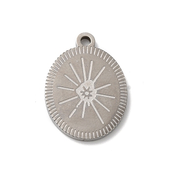Bohemian Style 304 Stainless Steel Pendant, Laser Cut, Oval, Stainless Steel Color, 21x15x1.5mm, Hole: 1.6mm