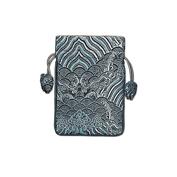 Chinese Style Cloth Landscape Print Bags, Drawstring Pouches for Jewelry Storage, Rectangle, Dark Slate Gray, 15x10cm