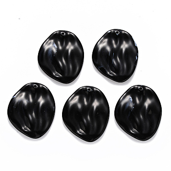 Acrylic Pendants, Imitation Gemstone Style, Petaline, Black, 41.5x33.5x5mm, Hole: 1.8mm, about 145pcs/500g