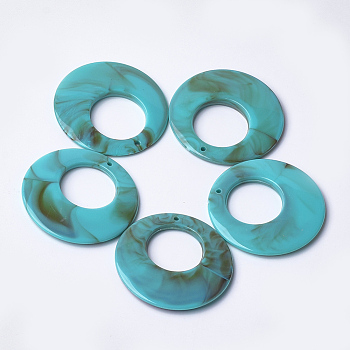 Acrylic Pendants, Imitation Gemstone Style, Flat Round, Dark Turquoise, 47x5mm, Hole: 2mm, about 100pcs/500g