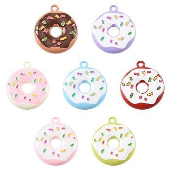 7Pcs 7 Colors Spray Painted Alloy and Enamel Big Pendants, Donut, Cadmium Free & Nickel Free & Lead Free, Mixed Color, 57x49.5x6mm, Hole: 5mm, 1pc/color