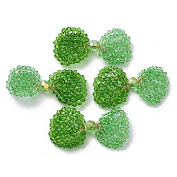 Copper Wire Wrapped Glass Beaded Bowknot Cabochons, Green, 24x41x5.5mm