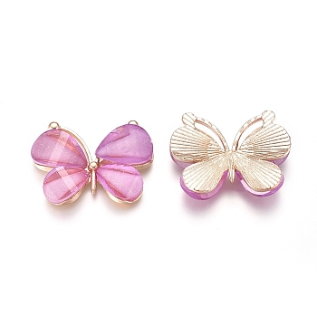 Light Gold Plated Alloy Glass Pendants, Butterfly, Pearl Pink, 21.8x28x4.5mm, Hole: 1.5x10mm