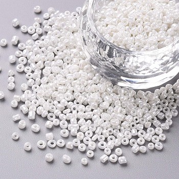 12/0 Glass Seed Beads, Opaque Colors Lustered, Round, Round Hole, White, 12/0, 2mm, Hole: 1mm, about 3333pcs/50g, 50g/bag, 18bags/2pounds