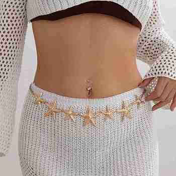 Alloy Starfish Chain Belts for Women, Light Gold, 26.77x2.07 inch(68x5.25cm)