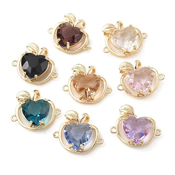 Brass K9 Glass Connector Charms, Light Gold Tone Apple Links, Mixed Color, 18x22x8mm, Hole: 1.5mm