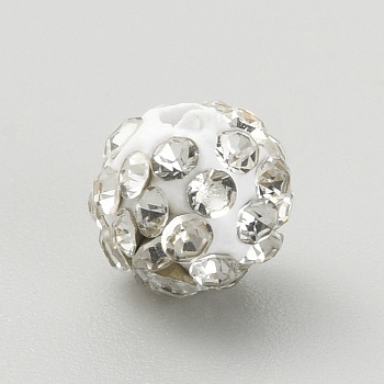 Rhinestone Pave Disco Ball Beads, Polymer Clay Rhinestone Beads, Round, Crystal, 8mm, Hole: 1.8mm