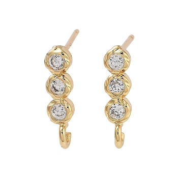 Brass Micro Pave Cubic Zirconia Studs Earring Findings, Long-Lasting Plated, Lead Free & Cadmium Free, Round, Real 18K Gold Plated, 14x3.5mm, Hole: 1.5mm, Pin: 11.5x0.7mm