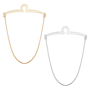 2Pcs 2 Colors Brass Button Attachment Tie Clips, Iron Tie Chains for Men, Platinum & Golden, 87x62x5mm, 1pc/color