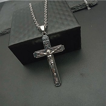 Fashionable Unisex Alloy Cross Pendant Necklace, high-end feel pendant accessory