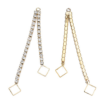 Brass Pave Crystal Rhinestone Chain with Rhombus Big Pendants, Cadmium Free & Nickel Free & Lead Free, Real 18K Gold Plated, Crystal, 82x6x3mm, Hole: 2.5mm