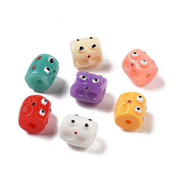 Opaque Acrylic Beads, Column with Cartoon Face, Mixed Color, 12.5x12x13mm, Hole: 2.3mm