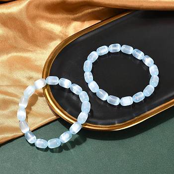 Dyed Natural Selenite Column Beaded Stretch Bracelets for Women, Sky Blue, 3/8x1/2 inch(0.85x1.25cm), Inner Diameter: 2-1/4 inch(5.6cm)