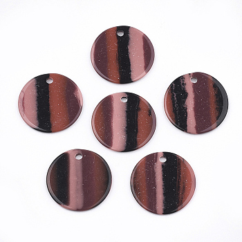 Resin Pendants, Flat Round, Stripe Pattern, Indian Red, 20x1.5~2mm, Hole: 1.8mm