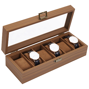6-Slot Wood Watch Storage Boxes, Watch Gift Case with Clear Glass Window, for Gift Packaging, Rectangle, Coconut Brown, 31.6x12x8cm